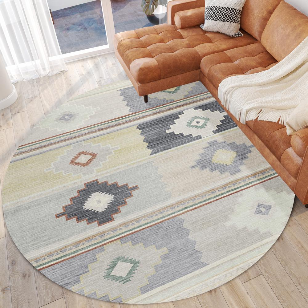 Indoor/Outdoor Sonora ASO31 Gray Washable 8' x 8' Round Rug