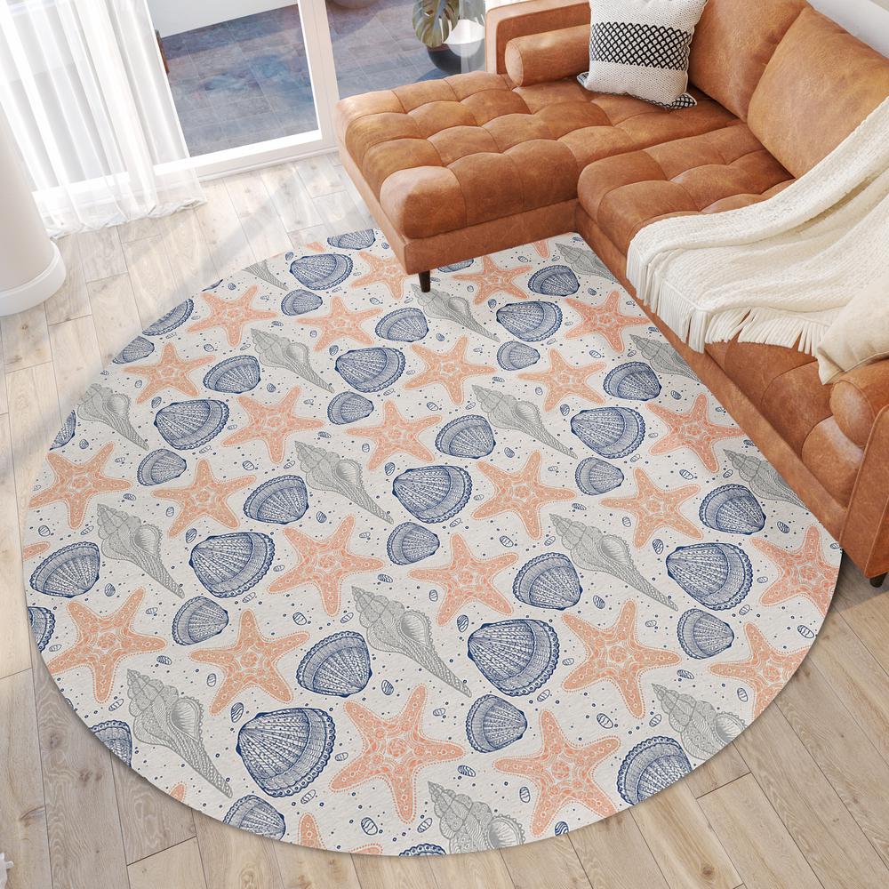 Indoor/Outdoor Surfside ASR34 Peach Washable 8' x 8' Round Rug