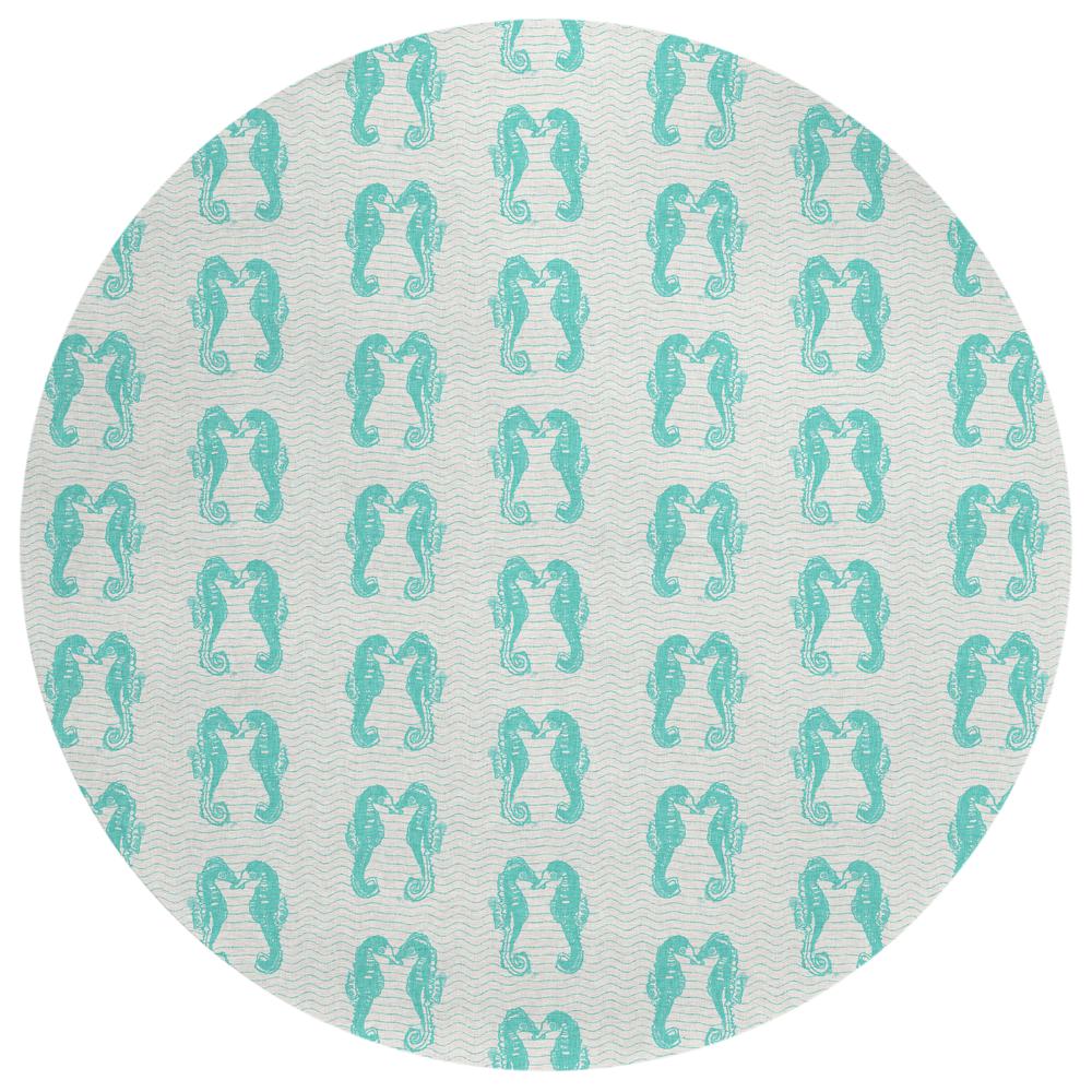 Indoor/Outdoor Surfside ASR45 Aqua Washable 8' x 8' Round Rug