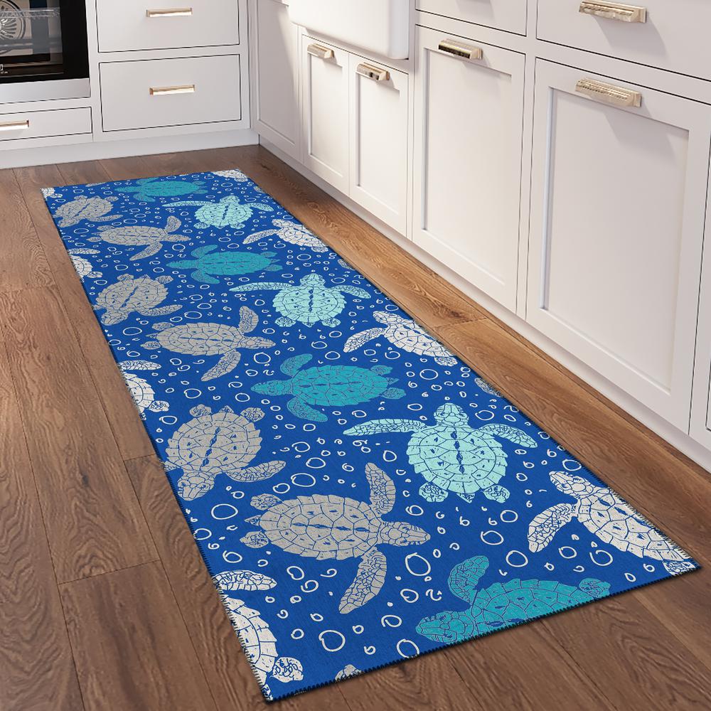 Indoor/Outdoor Surfside ASR43 Blue Washable 2'3" x 7'6" Runner Rug