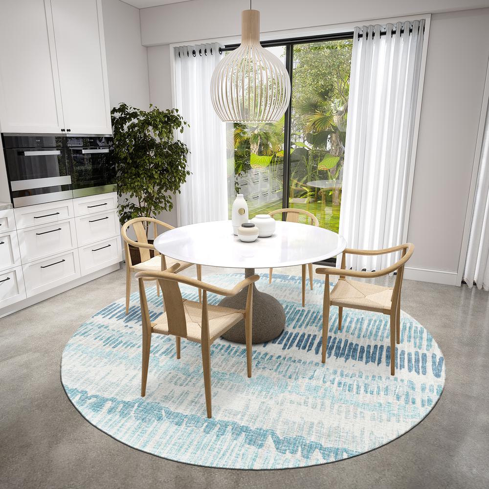 Rylee Blue Transitional Striped 8' x 8' Round Rug Blue ARY34