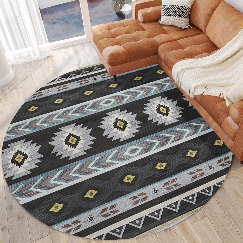 Indoor/Outdoor Sonora ASO33 Midnight Washable 8' x 8' Round Rug