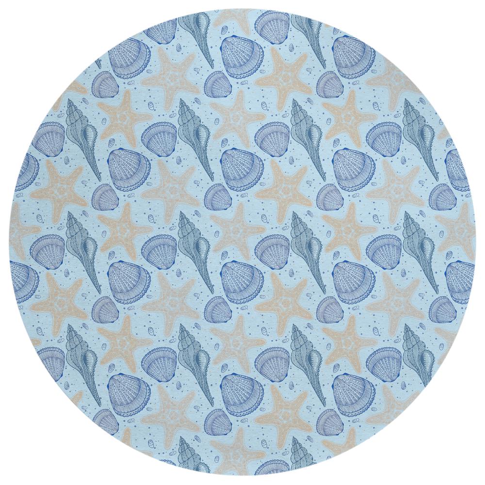 Indoor/Outdoor Surfside ASR34 Blue Washable 8' x 8' Round Rug