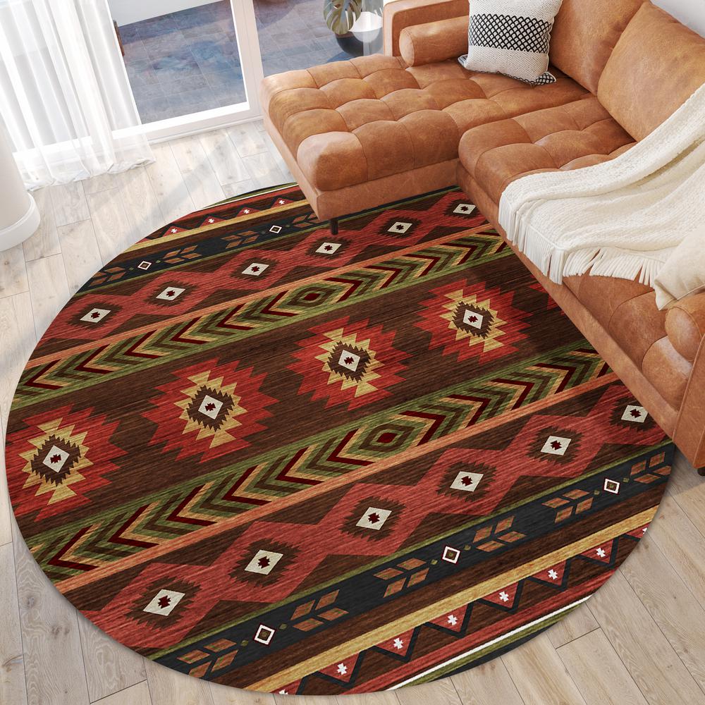 Indoor/Outdoor Sonora ASO33 Brown Washable 8' x 8' Round Rug