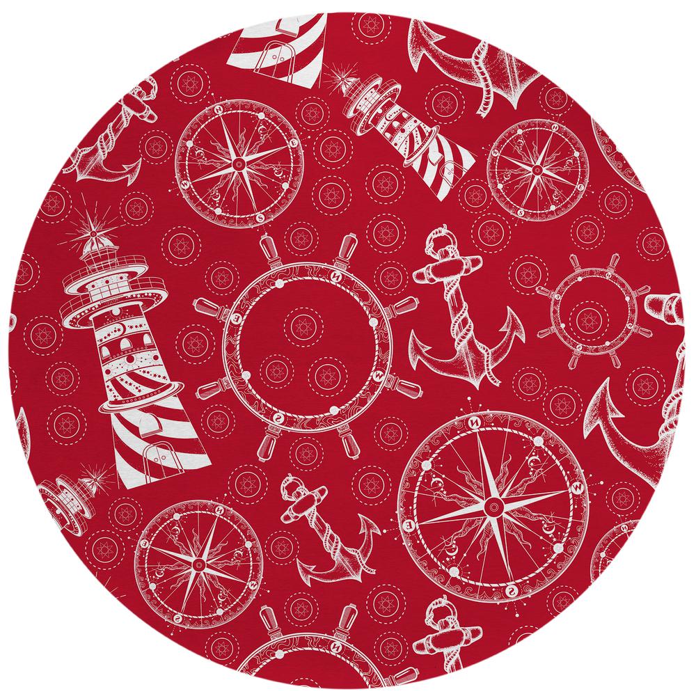 Indoor/Outdoor Harpswell AHP39 Ruby Washable 8' x 8' Round Rug