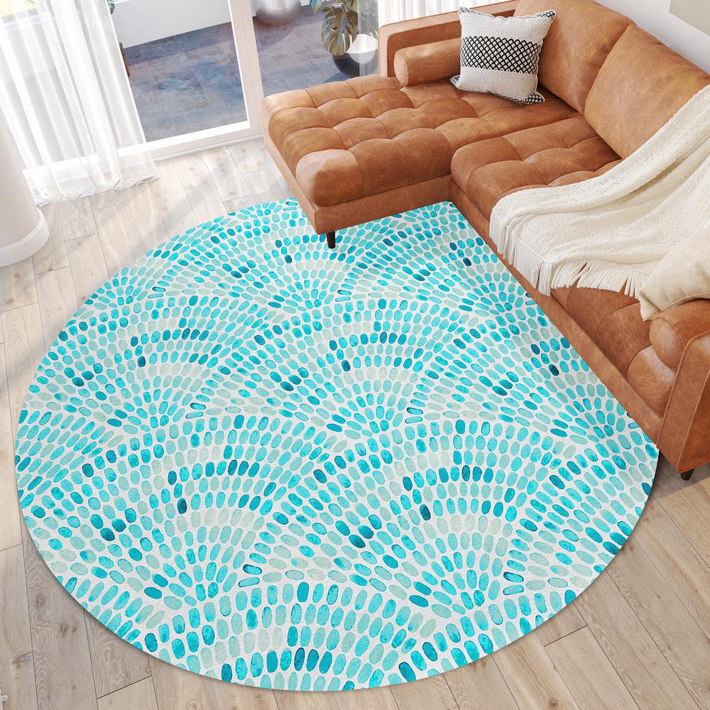 Indoor/Outdoor Surfside ASR37 Aqua Washable 8' x 8' Round Rug