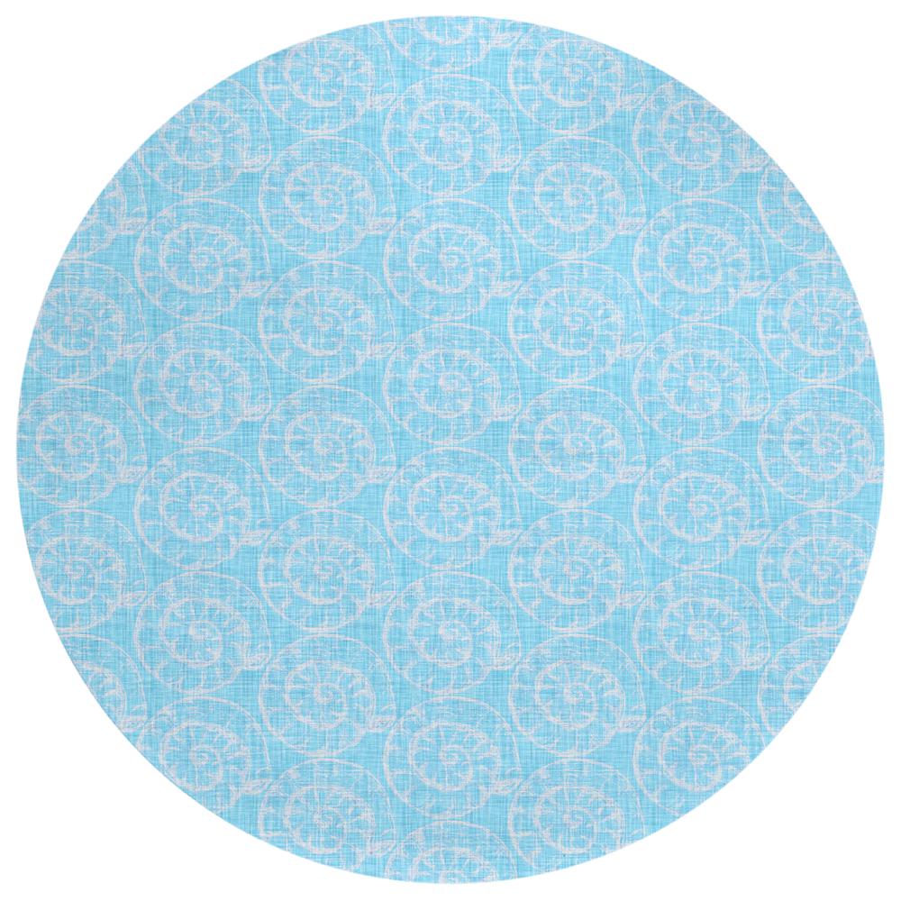 Indoor/Outdoor Surfside ASR41 Aqua Washable 8' x 8' Round Rug