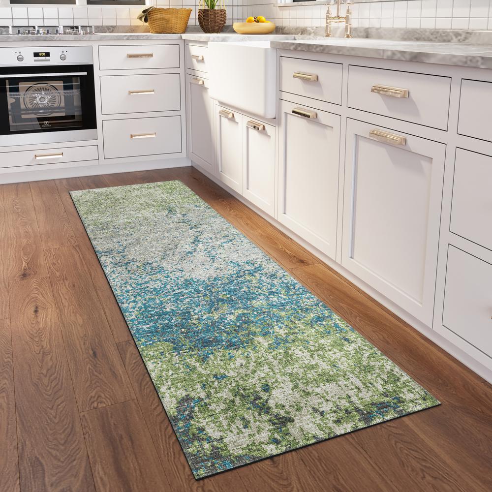 Rylee Green Transitional Abstract 2'3" x 7'6" Runner Rug Green ARY33