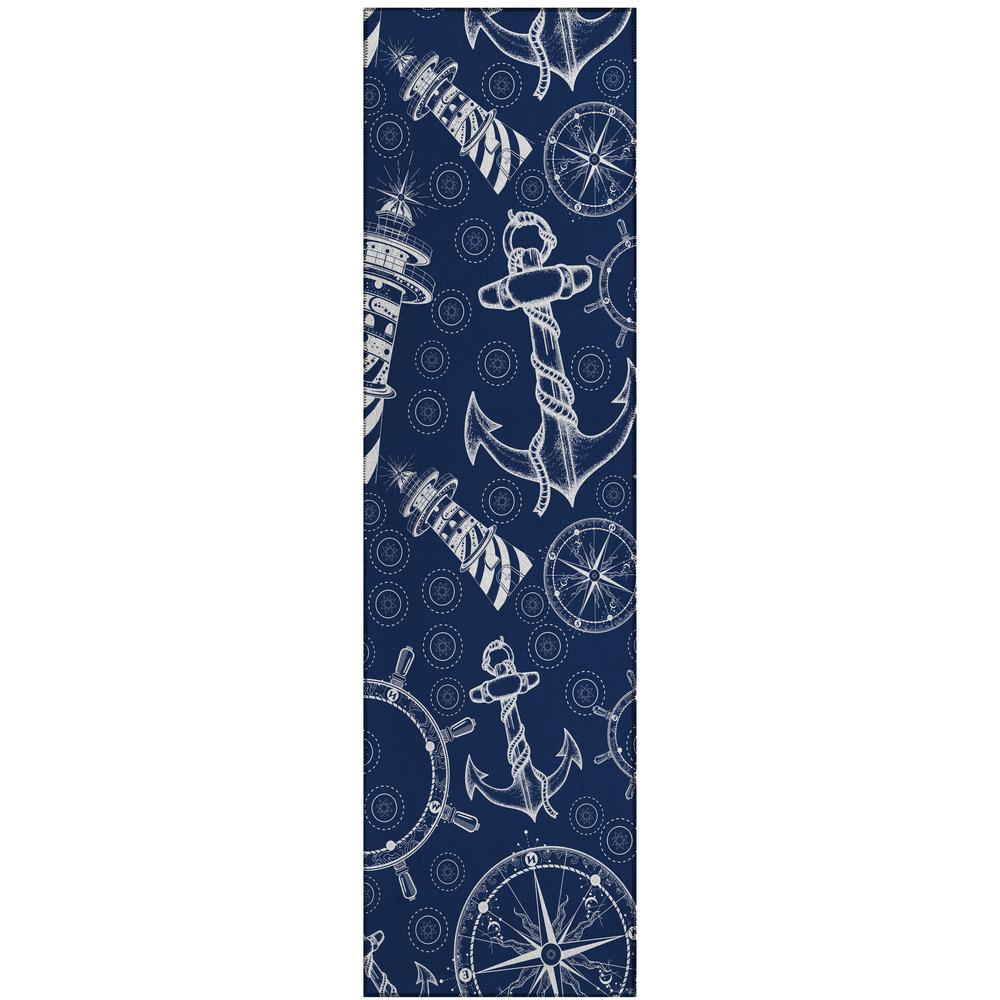 Indoor/Outdoor Harpswell AHP39 Blue Washable 2'3" x 7'6" Runner Rug