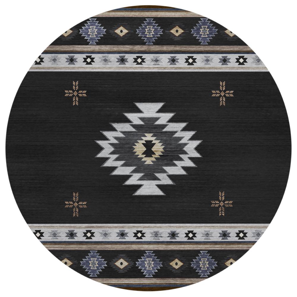 Indoor/Outdoor Sonora ASO34 Midnight Washable 8' x 8' Round Rug