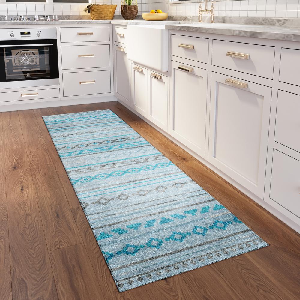 Yuma Turquoise Bohemian Southwest 2'3" x 7'6" Runner Rug Turquoise AYU40