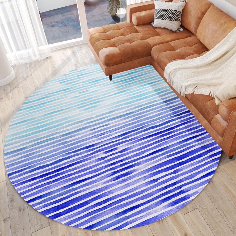 Indoor/Outdoor Surfside ASR38 Blue Washable 8' x 8' Round Rug