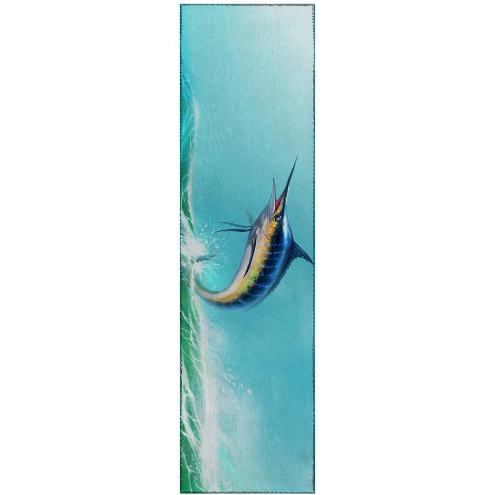 Indoor/Outdoor Harpswell AHP32 Blue Washable 2'3" x 7'6" Runner Rug