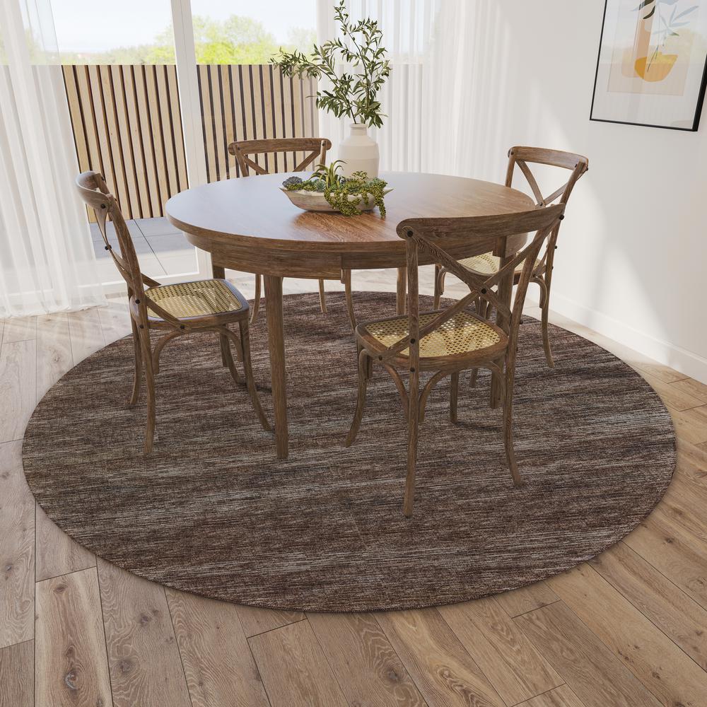 Marston Brown Transitional Striped 8' x 8' Round Rug Brown AMA31