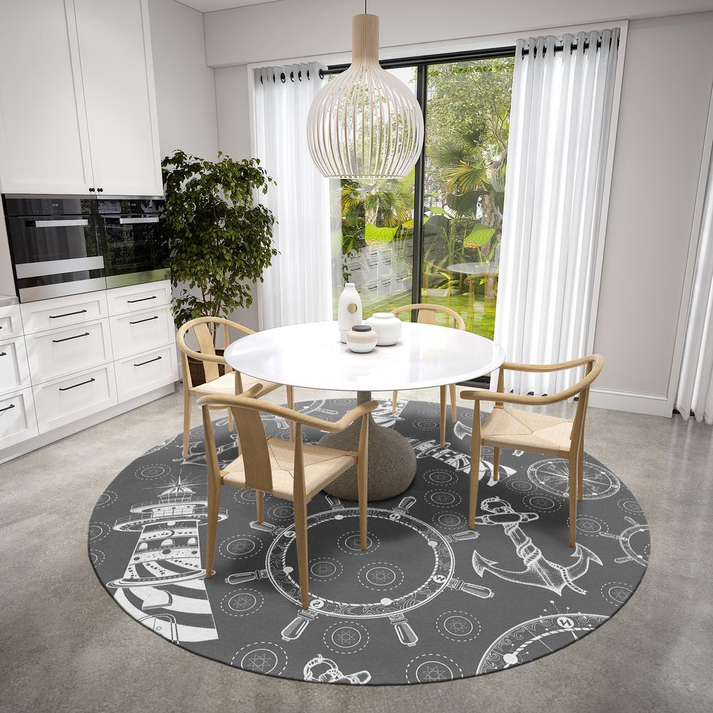 Indoor/Outdoor Harpswell AHP39 Smoke Washable 8' x 8' Round Rug