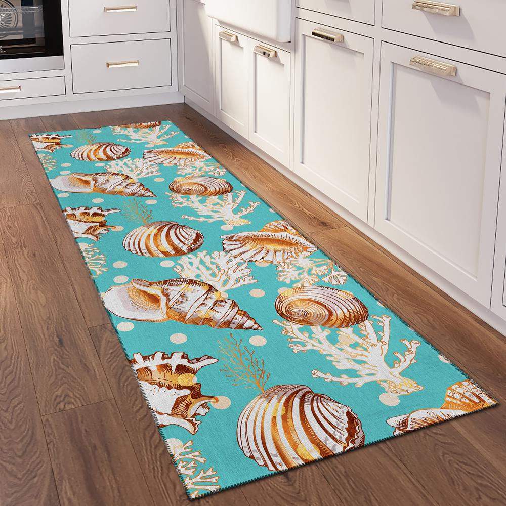 Indoor/Outdoor Surfside ASR36 Aqua Washable 2'3" x 7'6" Runner Rug