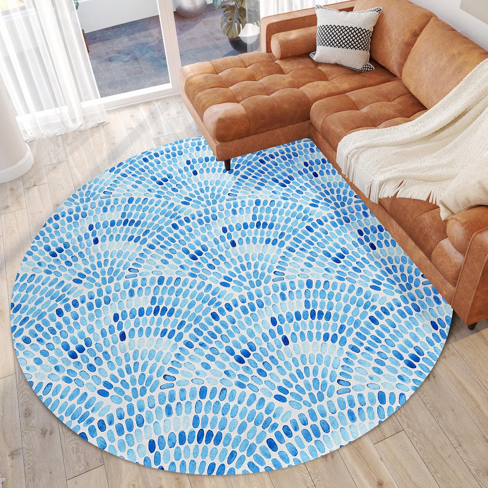 Indoor/Outdoor Surfside ASR37 Blue Washable 8' x 8' Round Rug