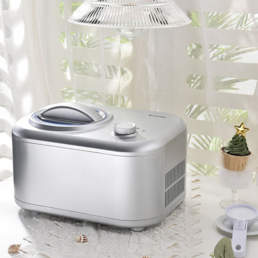 1.1 QT Ice Cream Maker Automatic Frozen Dessert Machine with Spoon-Silver