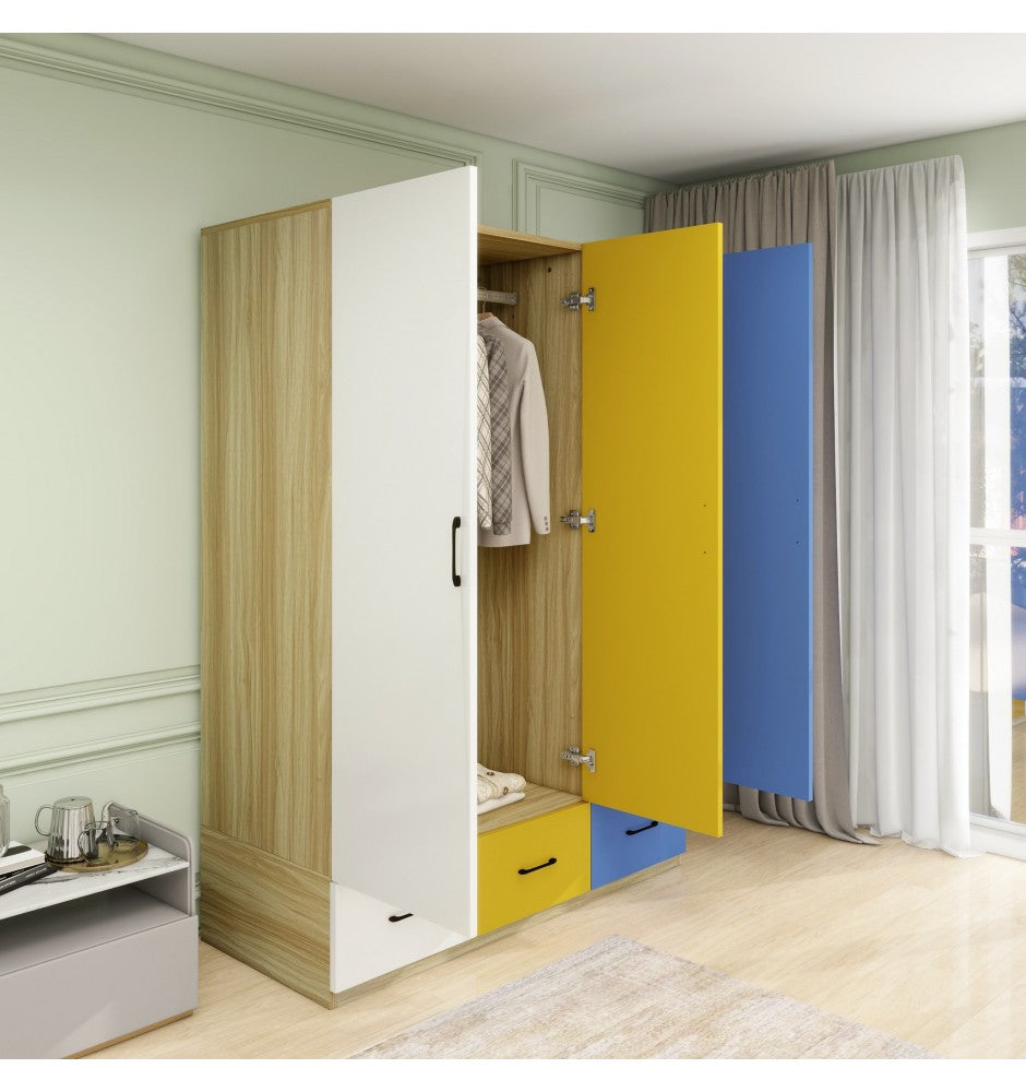 Armoire Wardrobe Closet, Wardrobe Closet with 3 Color Doors, Bedroom Armoires with Hanging Rod, Wardrobe Cabinet with 3 Drawers, Closet Cabinet with 3 Storage Cabinets(47.5W x 20D x 67H)