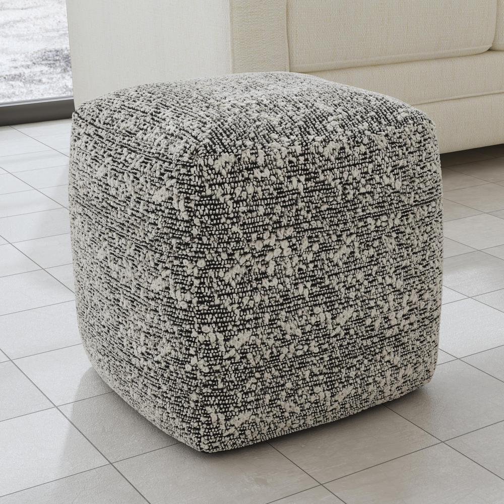 Nahara Boucle Black Woven Square Pouf