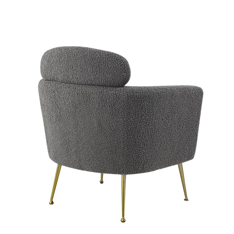 Accent chair with grey vegan (faux) fur and gold chrome legs