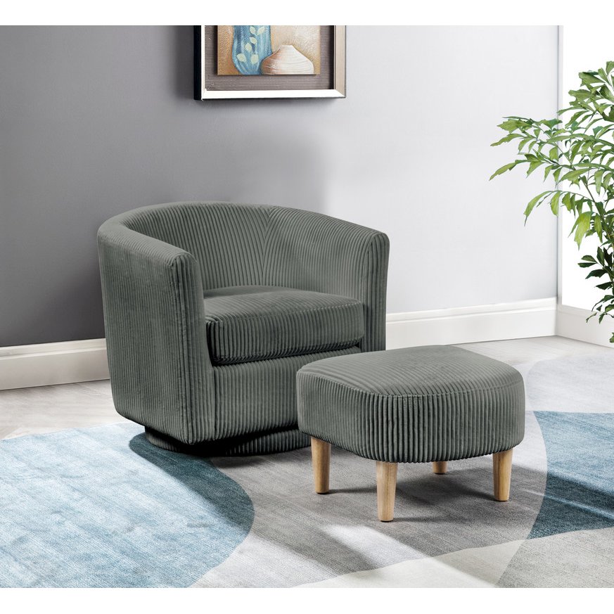 2 Piece Swivel Chair With Matching Ottoman In Gray Velvet