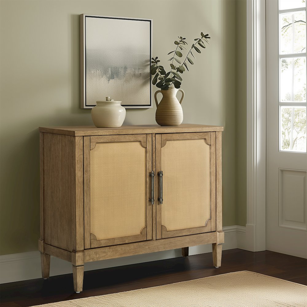 Salina Woven Cane Accent Cabinet in Toasted Almond Color