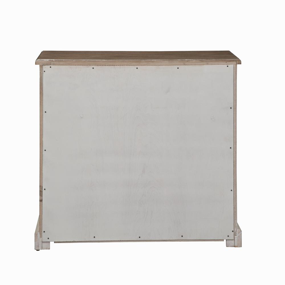 2 Door Mirrored Accent Cabinet, Antique White Finish with Weathered Bronze Tops
