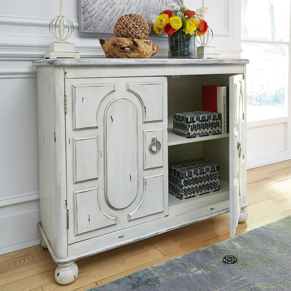 2 Door Accent Cabinet, Antique White Finish w/ Black Spatter