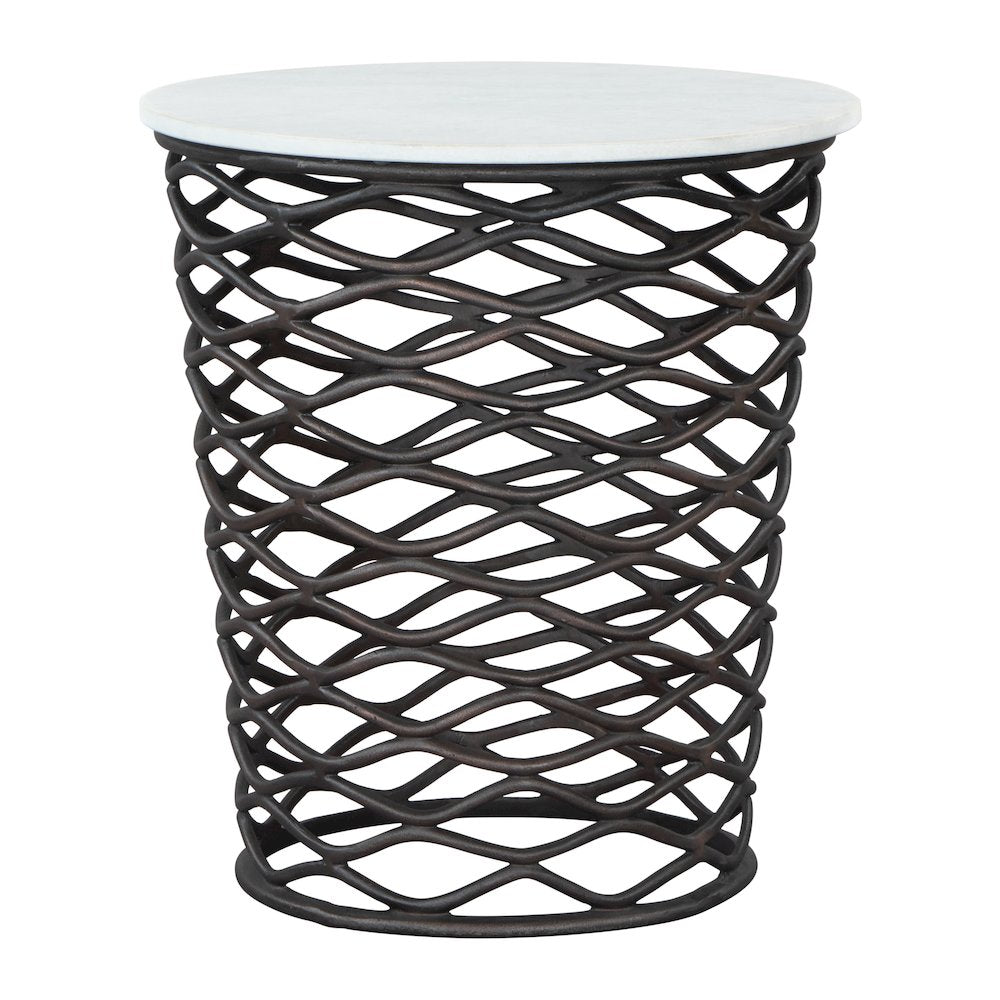 King Side Table White & Antique Bronze