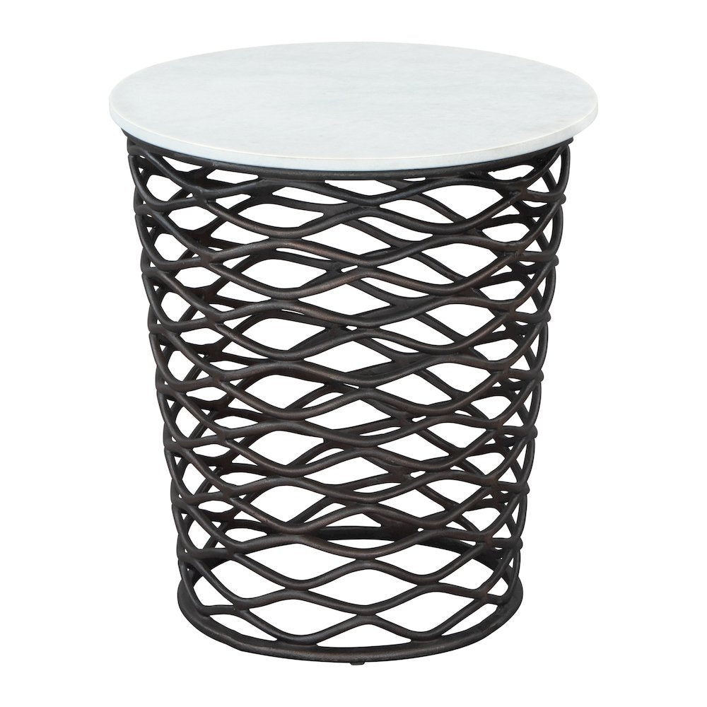 King Side Table White & Antique Bronze