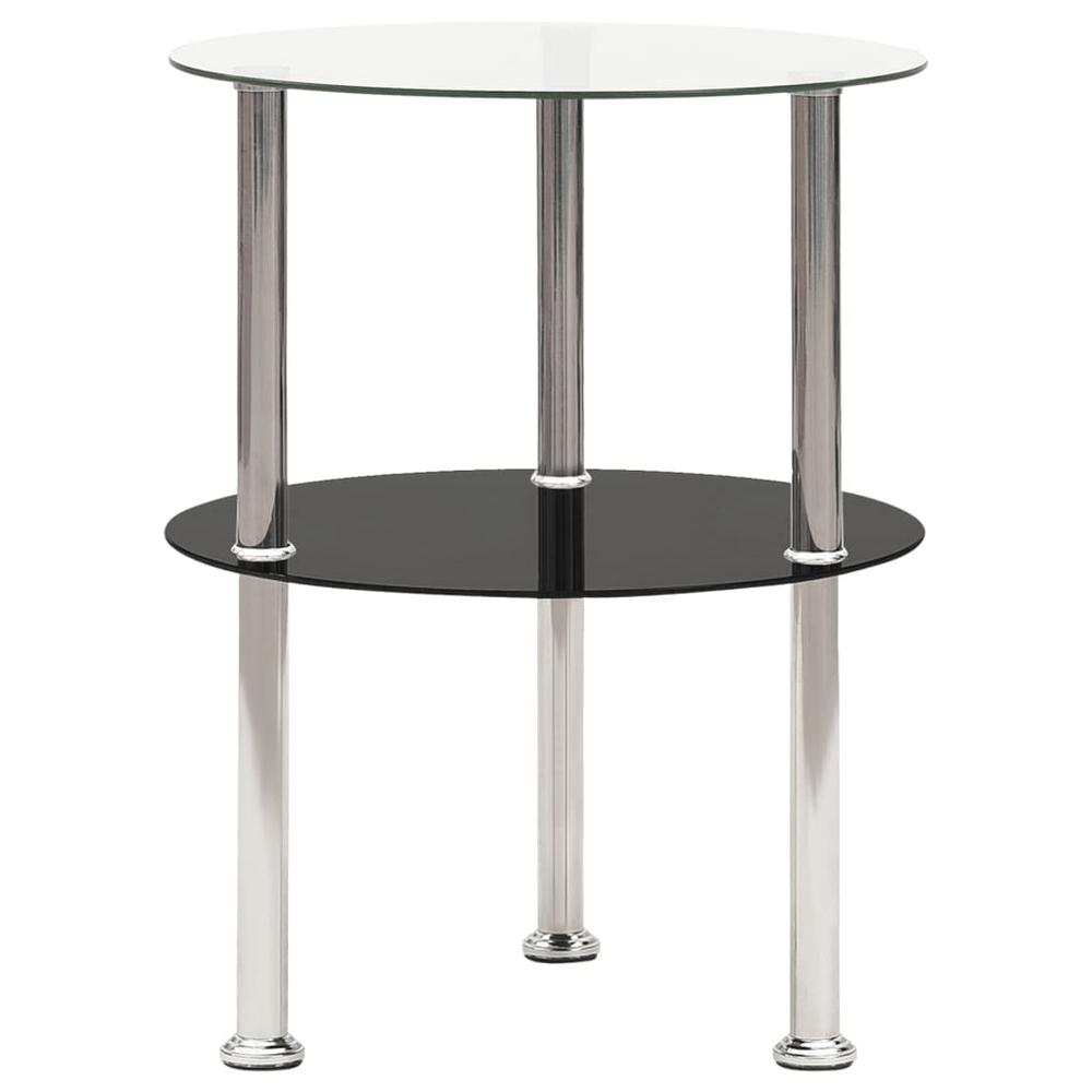 vidaXL 2-Tier Side Table Transparent & Black 15" Tempered Glass