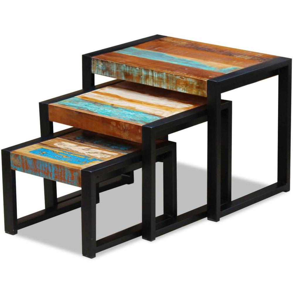 vidaXL Three Piece Nesting Tables Solid Reclaimed Wood, 243279