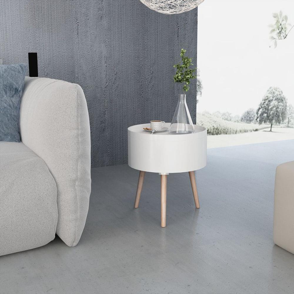 vidaXL Side Table with Serving Tray Round 15.6"x17.5" White, 243402