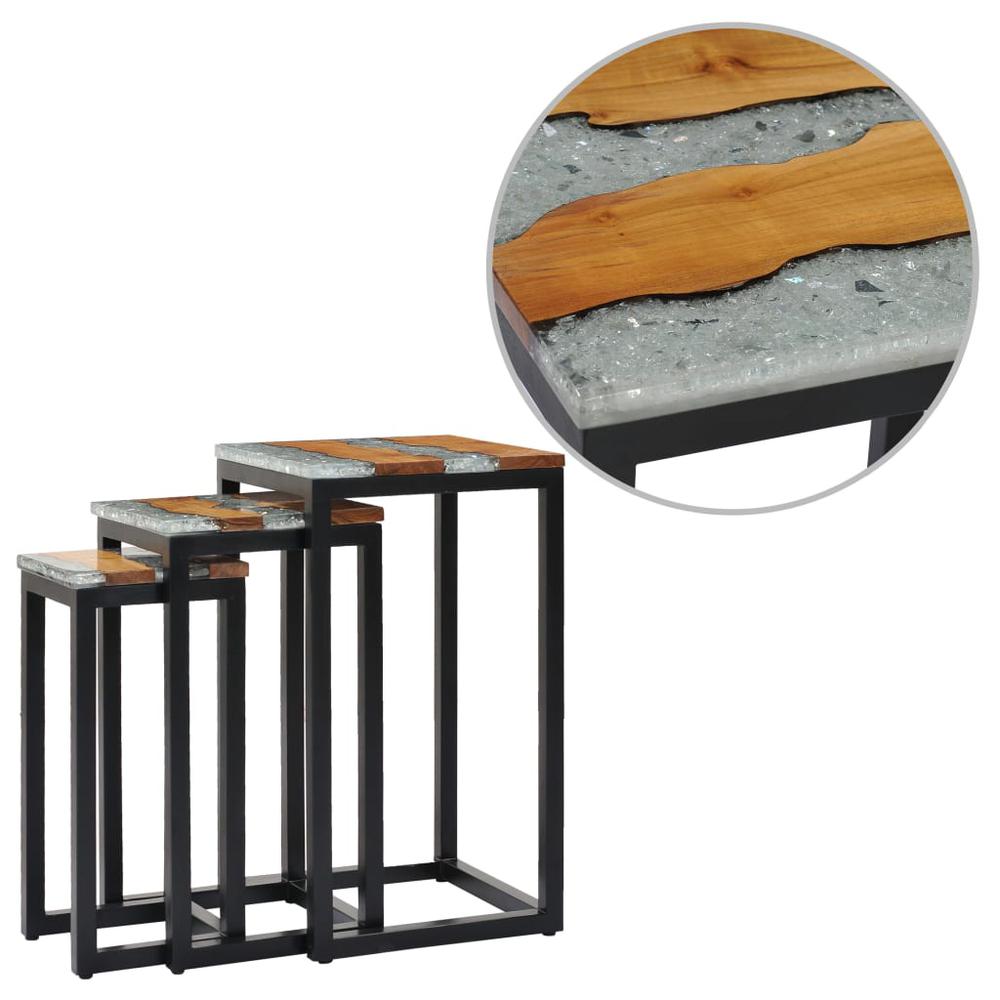 vidaXL Nesting Tables 3 pcs Solid Teak Wood and Polyresin, 281648