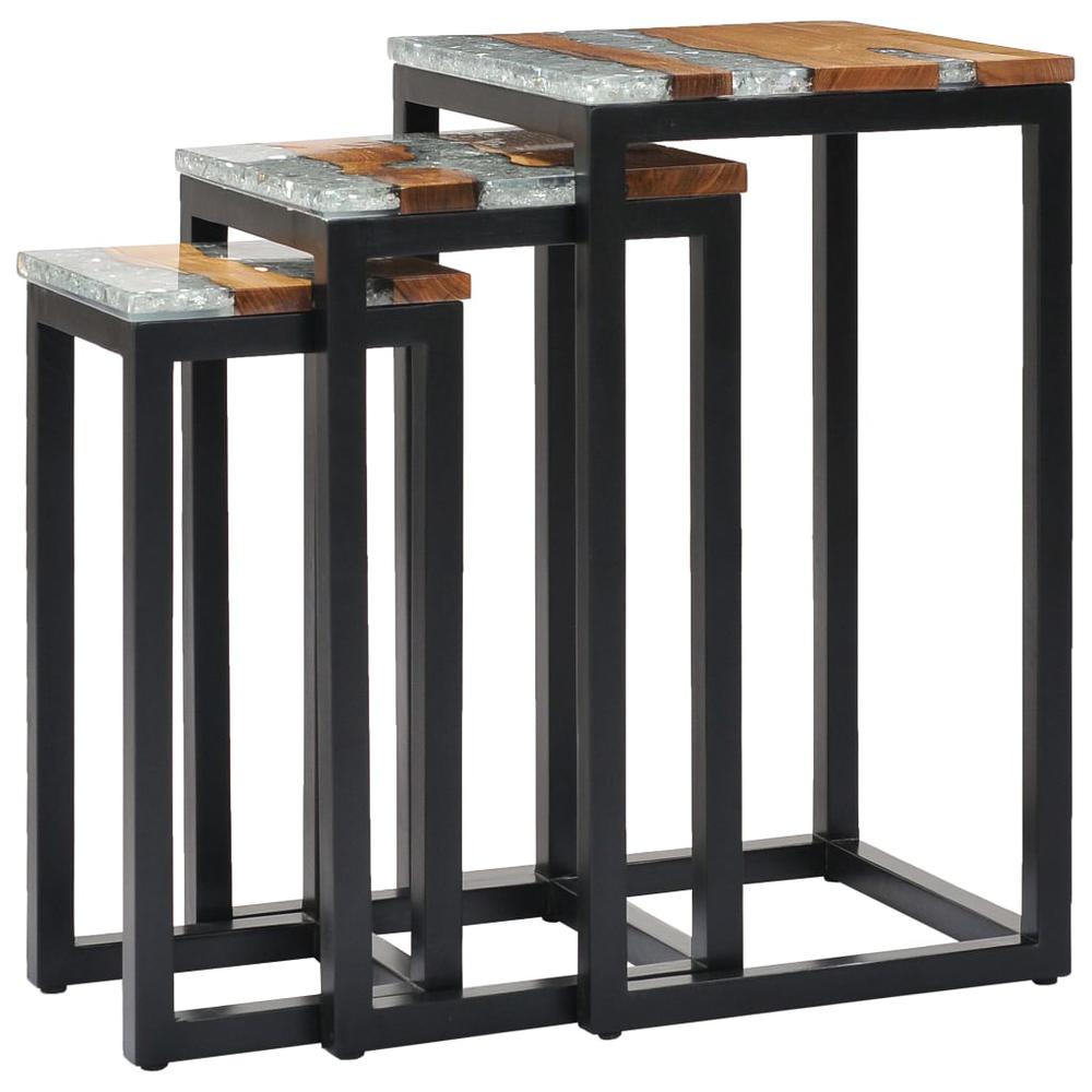 vidaXL Nesting Tables 3 pcs Solid Teak Wood and Polyresin, 281648