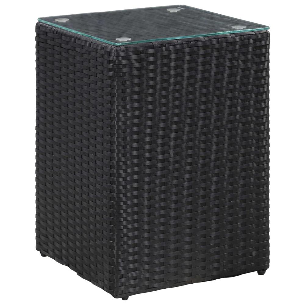 vidaXL Side Table with Glass Top Black 13.8"x13.8"x20.5" Poly Rattan, 46982