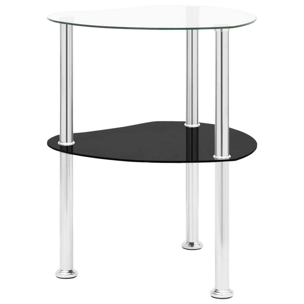 vidaXL 2-Tier Side Table Transparent & Black 15"x15"x19.7" Tempered Glass 2786