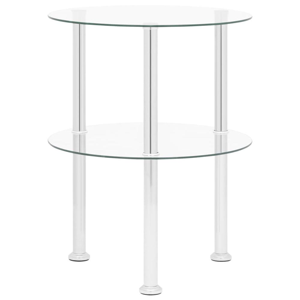vidaXL 2-Tier Side Table Transparent 15" Tempered Glass 2787