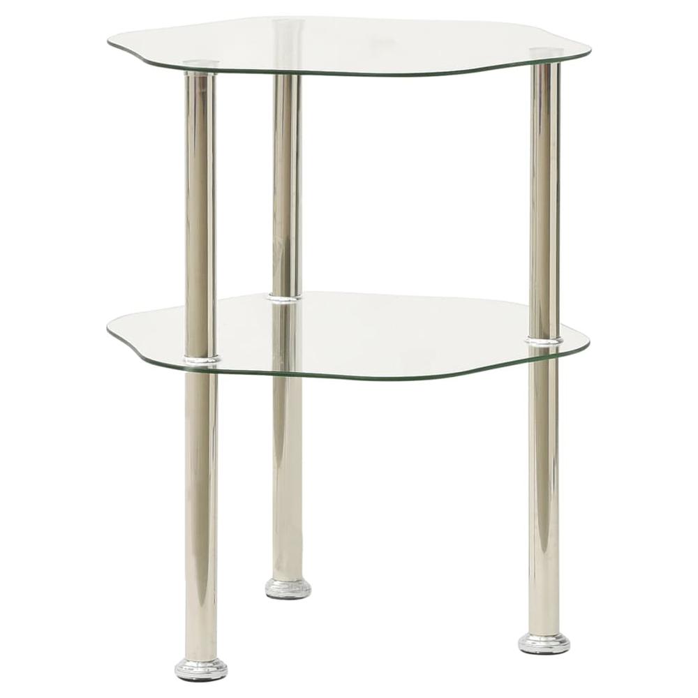 vidaXL 2-Tier Side Table Transparent 15"x15"x19.7" Tempered Glass 2790