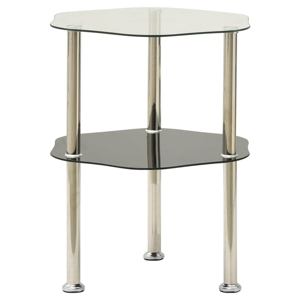 vidaXL 2-Tier Side Table Transparent & Black 15"x15"x19.7" Tempered Glass 2791