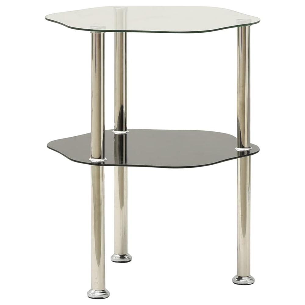 vidaXL 2-Tier Side Table Transparent & Black 15"x15"x19.7" Tempered Glass 2791