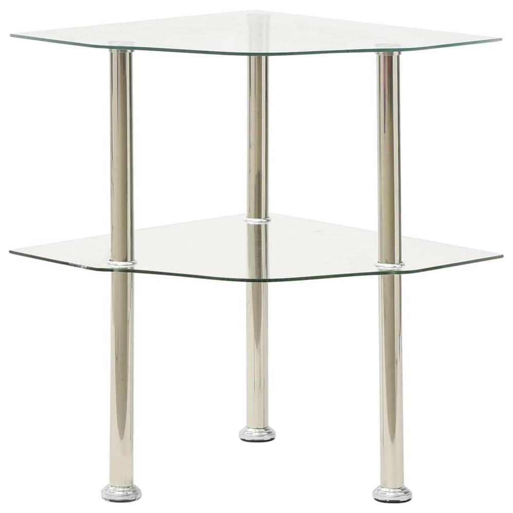 vidaXL 2-Tier Side Table Transparent 15"x15"x19.7" Tempered Glass 2793