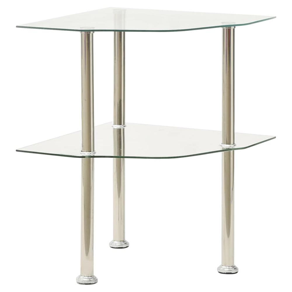 vidaXL 2-Tier Side Table Transparent 15"x15"x19.7" Tempered Glass 2793