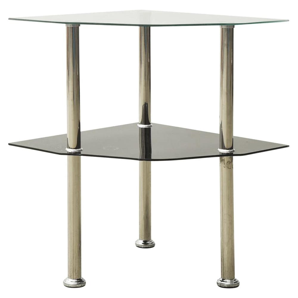 vidaXL 2-Tier Side Table Transparent & Black 15"x15"x19.7" Tempered Glass 2794