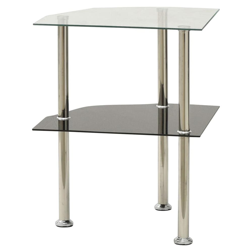 vidaXL 2-Tier Side Table Transparent & Black 15"x15"x19.7" Tempered Glass 2794