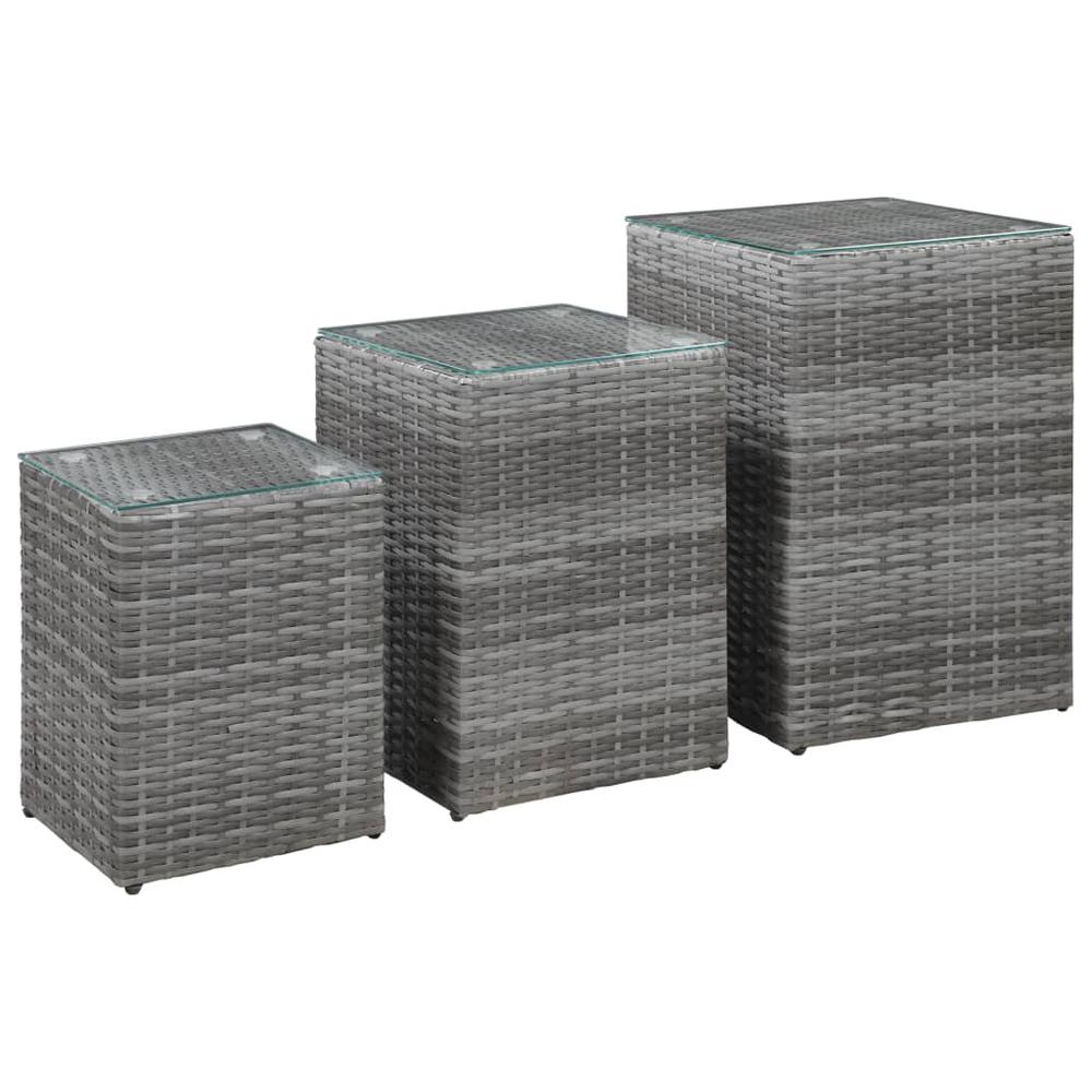 vidaXL Side Tables 3 pcs with Glass Top Gray Poly Rattan, 46985