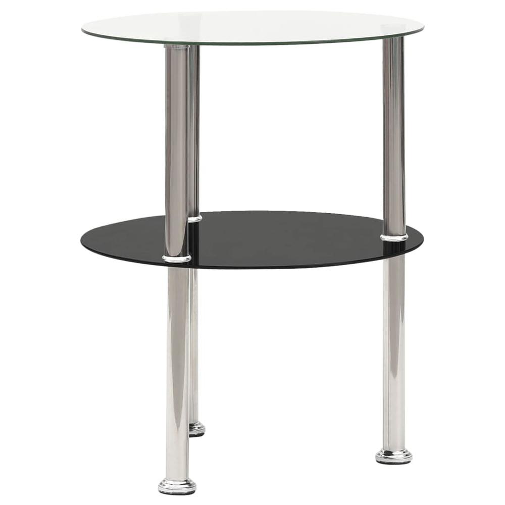 vidaXL 2-Tier Side Table Transparent & Black 15" Tempered Glass