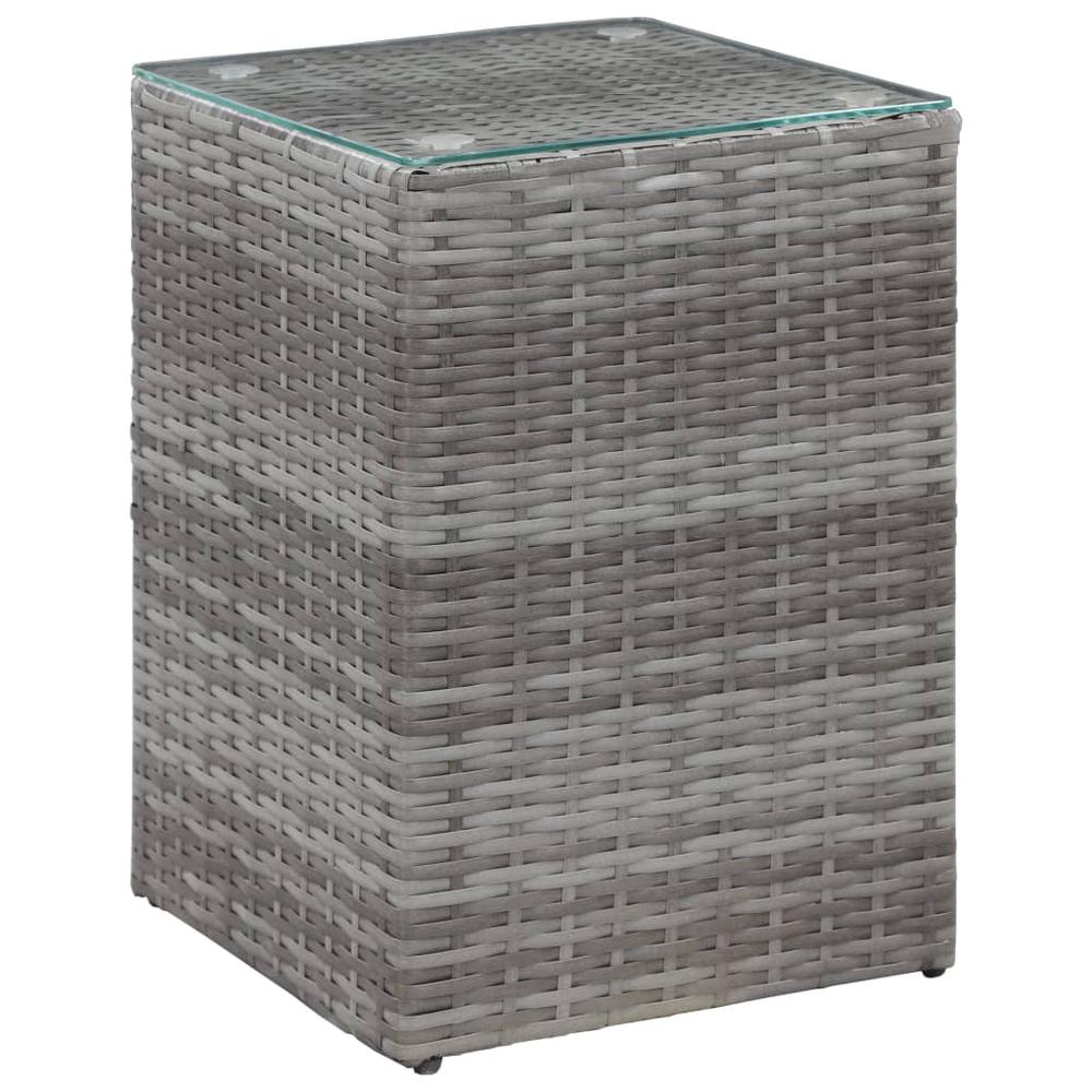 vidaXL Side Table with Glass Top Gray 13.8"x13.8"x20.5" Poly Rattan, 46983