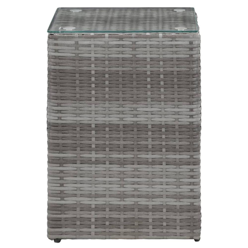 vidaXL Side Table with Glass Top Gray 13.8"x13.8"x20.5" Poly Rattan, 46983